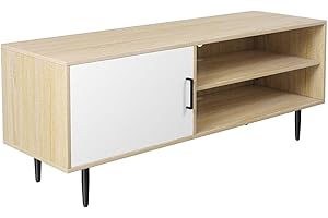 Novilla N-F31005-43-WH Mueble TV salón Moderno para televisiones de 50 Pulgadas, Modulo TV con gabinetes, cajones y estantes, Puertas Dobles, Marrón Vintage, Mesa Industrial de 110 cm (Ancho)