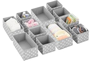 mDesign Set da 12 Organizer armadio a pois – Contenitori cameretta, bagno, camera in fibra sintetica – Portaoggetti bimbo di diverse misure – grigio/bianco