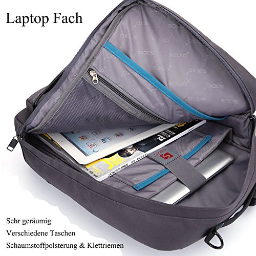 SOCKO 17,3 Zoll Mehrzweck Laptop Rucksäcke Reiserucksack Wanderrucksäcke College Studenten Rucksack Business Henkeltasche Aktentasche Schultertasche Umhängetasche mit Griffe und Tragriemen für 17 – 17,3 Zoll Laptop / Notebook / Macbook Computer,Grau-Blau - 4