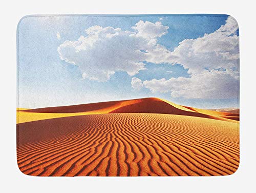 JIEKEIODesert Bath Mat, Idyllic Landscape with Dunes Sunny Sky Clouds Tranquility Solitude, Plush Bathroom Decor Mat with Non Slip Backing, 23.6 W X 15.7 W Inches, Orange Yellow Pale Blue