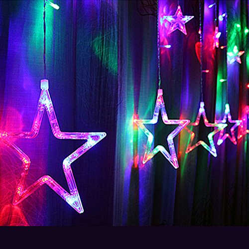 Homedecoam LED Sternenvorhang mit 138 LED-Lichter AC 220V 200cmx 60cm/ 200cmx 100cm Weihnachtlicher Lichtervorhang Lichterkette Stern Weihnachtsdekoration Dekoleuchte Dekolicht Bunt - 5