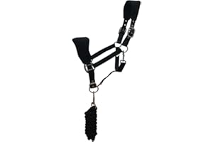HORSE MASTER Fleece Headcollar and Leadrope Set - Horse Equestrian Padded Soft Halter for Pony Full Cob, Black