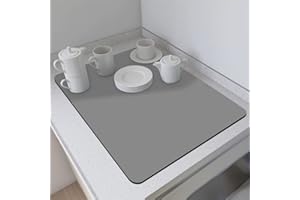 PACUM Alfombrilla Escurreplatos de Café 50 x 40cm Súper Absorbente Alfombrilla Secado de Platos Estera Fregadero Secado Rápido Almohadilla Alfombrilla Fregadero Cocina，para Cocina, Cafetera, Gris claro