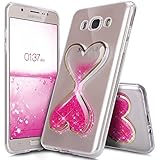 Coque Galaxy J5 2016,Étui Galaxy J5 2016, ikasus&reg; Coque Galaxy J5 2016 Étui Housse Téléphone Couverture Transparent et Liquide de Flux Diamant Prestige Mousseux Strass Cristal Brillant Diamant Sabliers de coeur amour Flowing Liquid Floating Hybrid Crystal Clear PC dur Couverture Arrière Case Coque Housse Étui pour Samsung Galaxy J5 (2016) J510F (5.2") - Rose vif