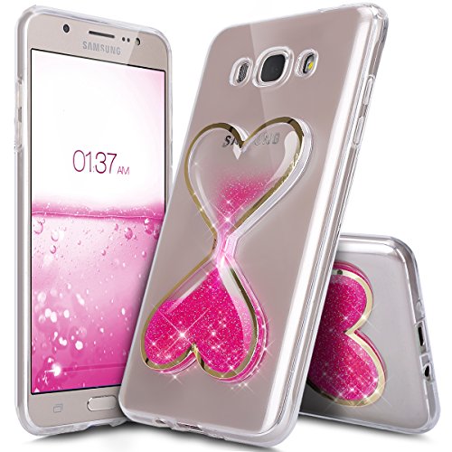 Galaxy J5 2016 Hülle,ikasus® Crystal Clear Flüssig Hülle Schutz Handy Case Hülle für Samsung Galaxy J5 (2016) J510F (5,2 Zoll) Transparent Durchsichtige Handytasche Glitter Glänzend Bling Glitzer Flowing Liquid Floating Hourglasses Liebe Herz Fließen Flüssig Flüssigkeit Handyhülle Handy Hülle Case Tasche Crystal Case Durchsichtig Schutzhülle Etui Bumper Schale Etui Protective Case Cover - Crystal Flüssigkeit Schutzhülle Cover in Liebe Herz Sanduhr Hot Pink