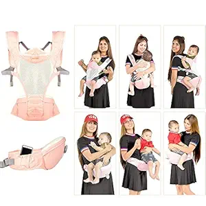Noymi Kids 6-in-1 Adjustable Baby Carrier with Hip seat/Baby Carry Sling/Back/Detachable seat Belt/Front Carrier for Baby with Safety Belt and Buckle Straps (Pink)