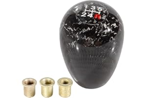 muge racing Gear Shift Knob Carbon Fiber 5 Speed Shifter Knob Universal for Most Cars with 3 Adapters(8mm/10mm/12mm)