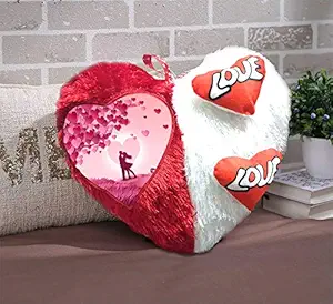 DreamVio Love Heart Shape Valentine Day Gift Fur Cushion,Plush Pillow for Gifting on Birthdays,Anniversaries Color - Red, White (Size- 17x17 inch) Shape 10