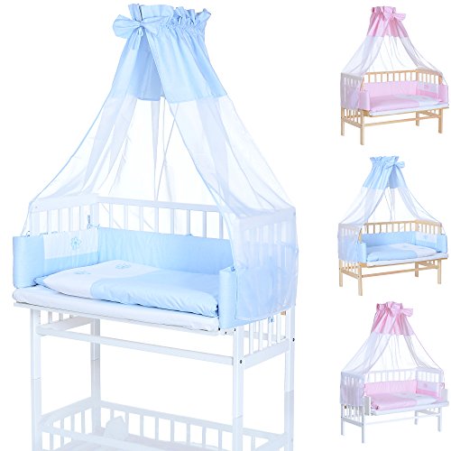 Baby Co Sleeper Bedside Cot Bed 90x40 in white incl. bedding set in blue