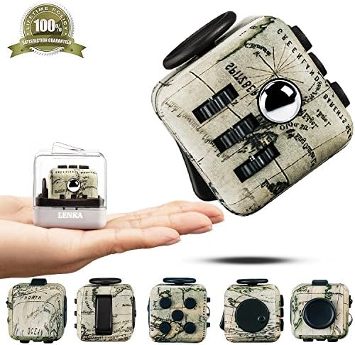 Fidget Toy Cube Camoflage Map Dice Camo Design - Stress Reducer for Kids and Adults - Comes with Case