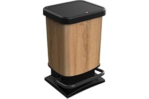 Rotho Paso Mülleimer 20l mit Deckel, Kunststoff (PP recycelt) BPA-frei, Holz, 20l (29.3 x 26.6 x 45.7 cm)