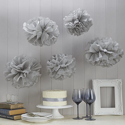 Ginger Ray Grau Packseide Pom Poms 5 Stück Hochzeit, Weihnachten & Party Dekoration - Vintage Lace