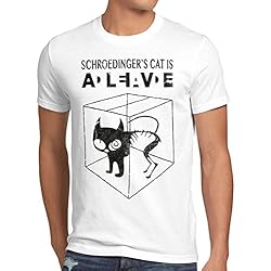 style3 Gato de Schrödinger Camiseta para hombre T-Shirt sheldon, Talla:S;Color:Blanco