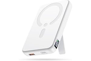 EISSIX Kabellose Powerbank für Magsafe, 12000mAh Power Bank mit Klappbarem Standfuß, 22.5W PD USB-A Ausgabe, Powerbank mit Typ-C Eingang und Ausgang, LED-Anzeige für iPhone 17/16/15/14/13/12/Pro/Pro Max