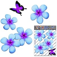 Frangipani Plumeria Kleine blaue Doppel Blume + Schmetterling Tier Pack Auto Aufkleber - ST00024BL_SML - JAS Aufkleber