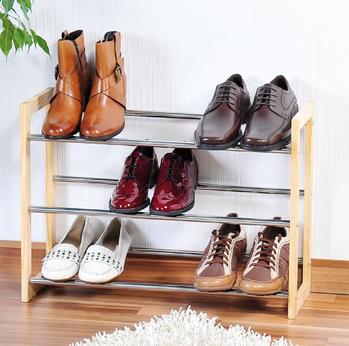 Kesper 69704 / Schuhregal aus Kiefernholz, ausziehbar, dreistöckig, Maße: 64 cm – 118 cm, Breite: 46 cm,Höhe: 22 cm - 2