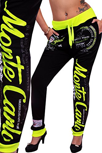 Damen lange Trainingshose | Monte Carlo (L-fällt groß aus, Schwarz- Neon Gelb)