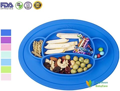 RayMoon Kids Plates Silicone Toddler Suction Bowls Led Weaning Tableware Set Monkey (Dark Blue)