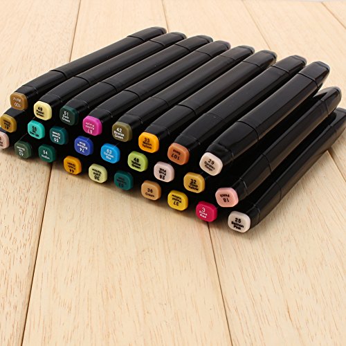 Yosoo Twin Brush Marker Set Schüler Student Textmarker Grafitti Manga Künstler Marker mit Aufbewahrungstasche (40 Farben-Schwarz) - 4