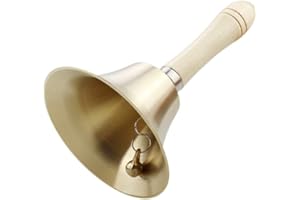 Sofecto Hand Bell Extra Loud Solid Brass Call Bell Handbells with Wooden Handle Multi-Purpose for School, Churchl, Hotel, Christmas and Wedding Service (8cm)
