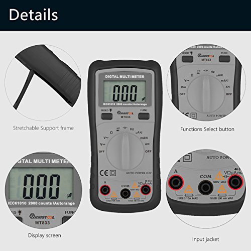 Digital Multimeter, M.Way 2000 Auto Range AC Spannungsprufer Tragbare Prufvorrichtung Messung von Spannung Strom Widerstand Dioden Messinstrument mit Hintergrundbeleuchtung - 4