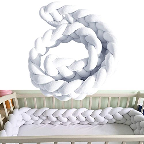 CXDIF Baby Braid Bed Bumper, Curved Cushion Bed Cushion Baby Crib Bed Snake Braided Bumper Baby Safety Guard White Gray Green Pink ( Color : White, Size : 300cm )