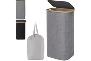 EVOKK Large Laundry Basket with Lid, Foldable Washing Basket for Laundry, Removable Inner Bag, Water-Resistant Oxford Hamper for Bedroom, Bathroom & Laundry Room (Grey)