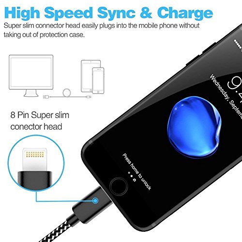  4-Pack 1 2 2 3M  C  ble iPhone TNSO iPhone C  ble Lightning vers USB de Nylon Tress   Connecteur en Aluminium pour iPhone X  8 8 Plus  7 7 Plus 6S 6S Plus  6 6 Plus iPad   Noir et blanc   