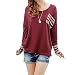 Minetome Women Plaid Checked Long Sleeve Round Neck Loose Shirt Blouse Tops ( Red )