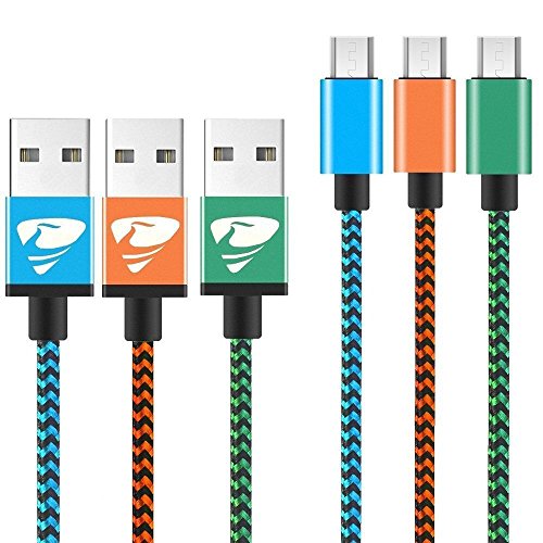 Micro USB Kabel Rephoenix 3 colors / 6.5ft Nylon USB Ladekabel für Android Smartphones, Samsung, HTC, Sony, Nokia, Nexus, Kindle und Weitere Geräten(Blau,Orange,Grün)