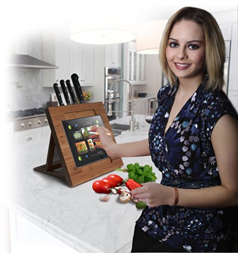 CTA Digital Bambus Tablet-Ständer Halterung für iPad Air und iPad 2/3/4 Verstellbar mit Integriertem Messerblock und Eingabestift Stylus – Natur - 8