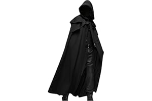 yiouyisheng Herren Gothic Umhang mit Kapuze Halloween Kostüm Erwachsene Vampir Cosplay Party Mittelalter Renaissance Long Cape Retro Robe Cloak Schwarz Rot Grün Blau