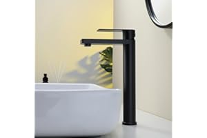 Decaura Rubinetto Bagno Lavabo Alto Nero, Miscelatore Monocomando per Lavabo Fredda e Calda Regolabile in acciaio inox