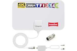 TELLEGANTE TV Aerial Indoor 250+ Miles Long Range for Digital Freeview 4K 1080P HD Amplified TV Antenna with Signal Booster Support ALL Television – 13.2ft Coax Cable