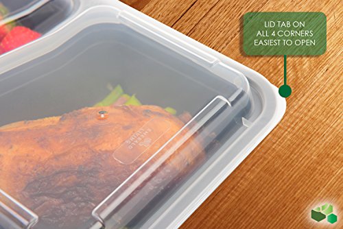 |10 pack| 2 fach Meal Prep Container. Frischhaltedosen Bento-Box Set mit Deckel. Spülmaschine, Mikrowelle, Gefrierschrank safe. BPA-frei Frishchalteboxen aus Kunststoff mit Trennwände [0.8L] - 3