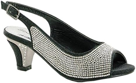 Kids' Very Low Heel Diamante Peep Toe Wedding Sandals Beach GSA-6447 Party Shoes (UK 2, Black)