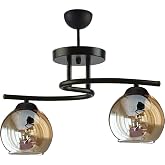 Fer Chandelier Fuji Modern Decorative Black Color Honey Glass Living Room - Kitchen - Bedroom 2-Piece Chandelier