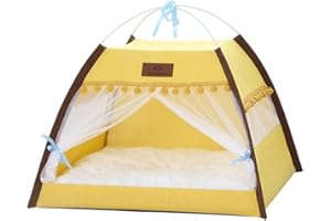 Vinnykud Tipi Zelt für Haustiere Katzenzelt mit doppelseitiger Matte + Bambusmatte Hundezelt Wegklappen Haustier Zelt Möbel Hundebett Katzenbett