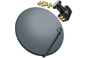 Premium X Satelliten-Komplettanlage 100cm Satellitenschüssel Anthrazit Satellitenantenne Quad LNB F-Stecker, SAT bis 4 Teilnehmer