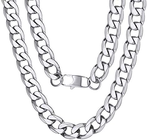 Mens Chain 4/6/9/13mm, Flat Curb Chains Men Necklace, 14''/16''/18''/20''/22''/24''/26''/28''/30'' (Gift Wrapped)