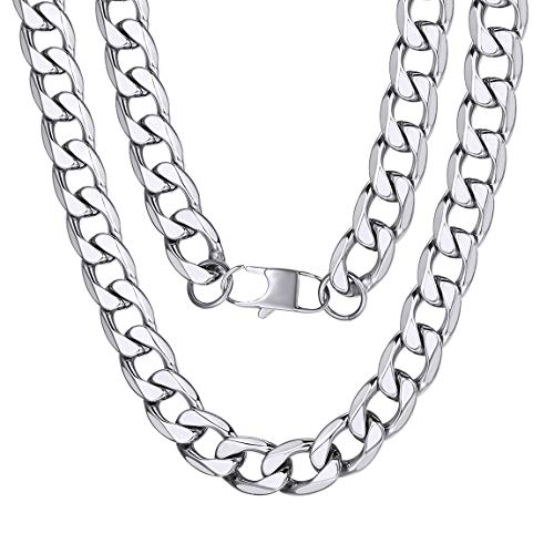 Mens Chain 4/6/9/13mm, Flat Curb Chains Men Necklace, 14''/16''/18''/20''/22''/24''/26''/28''/30'' (Gift Wrapped)