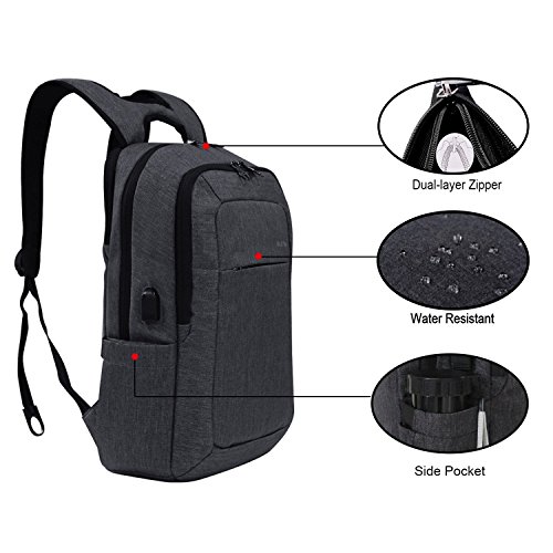 Slotra Laptoprucksack USB-Ladeanschluss Business 15.6 Zoll Slim Backpack Schule Outdoor Resien(dunkelgrau) - 4