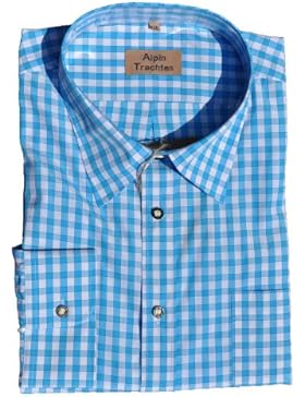 Trachtenhemd kariert mit Krempelärmeln für Lederhosen AT-213