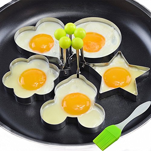 Ei Schimmelpilze, Intsun 5er Edelstahl Spiegeleierform, Ei braten Schimmel, Love Heart, Runde , Pentagram Sterne , Plum Blumen förmigen Pfannkuchen, Pancake Mold, Kitchen Tool, Pancake Ringe mit Ölpinsel
