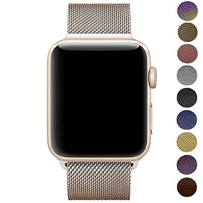 Gobuy Remplacement Apple Watch Band, tissé Maille en acier inoxydable magnétique Milanaise Boucle Bracelet de montre pour Apple Watch 38 mm Série 1/série 2, Retro gold