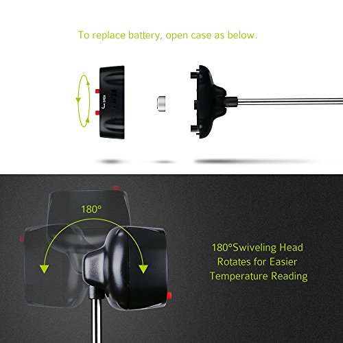 Topop 180 Grad Drehbare Digital Haushaltsthermometer Küchen einfach lesen, 4,8 “ Edelstahl-Messfühler Thermometer mit Auto-off und bequemen Kunststoffmantel mit Pen-Clip für Fleisch, BBQ, Grill, Milch, Süßigkeiten und Badewasser - 2