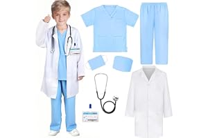 Doctor Costume Set for Kids 3-12Year Olds, Lab Coat for Kids 7pcs Scientist Cosplay Doctor Costume Set for Girls Boys