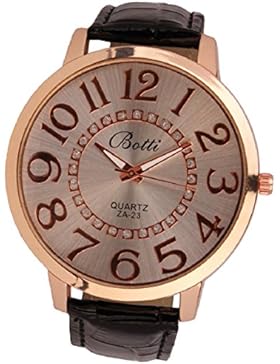 Culater® Frauen Dame groß Römer Zahlen Gold Zifferblatt Leder Quarzuhr Armbanduhr schwarz