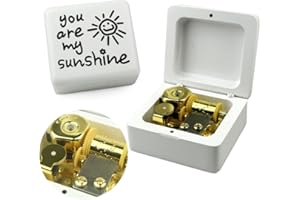 Sinzyo You are My Sunshine Music Box Solid Wood Laser Carving Vintage Gift Musical Boxs for Birthday Valentine's Day Christmas(White Wooden Box A)