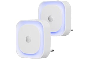 YUNLEX 2 Pcs Veilleuse Prise Électrique avec Détecteur de Mouvement, 3 modes de capteur, Luminosité réglable, pour les enfants, salle de bains, chambre à coucher, couloir, cuisine, Bleu